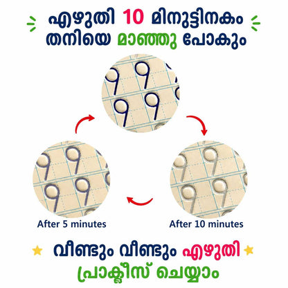 Magic Handwriting Practice Book Set (4 Books + 10 Refills) & FREE Malayalam Handwriting Practice Book